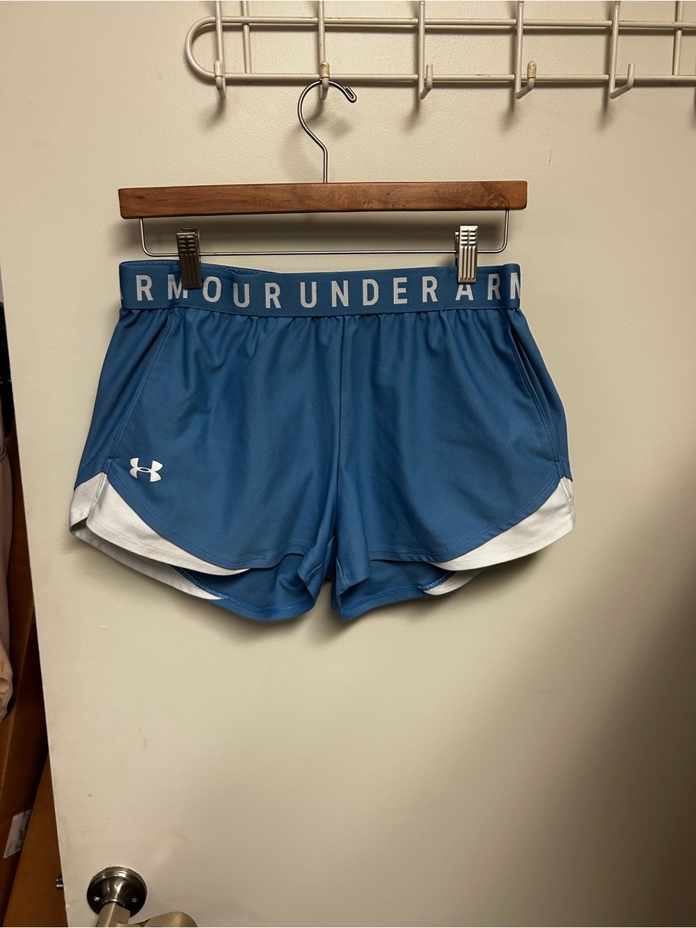 Under Armour Women's Teal-Blue Athletic Running Shorts with White Trim